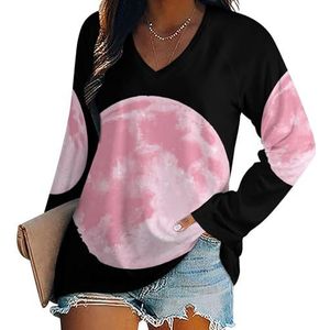 Pink Moon Damesshirt met V-hals en lange mouwen, casual, losse pasvorm