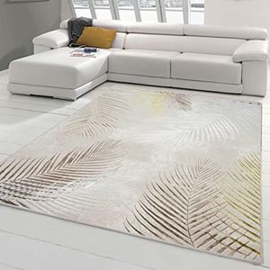 Teppich-Traum Designer tapijt, hal, woon- en slaapkamer, palmtakken, crème, grijs, goud, afmetingen 160 x 230 cm