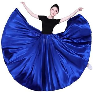 Big Swing Rok Vrouwen Prestaties Rok Geplooide Super Grote Zoom Satijn Buikdans Rok Lange Spaanse Rok Swing Dansen Rokken Buikdan, koningsblauw, One size