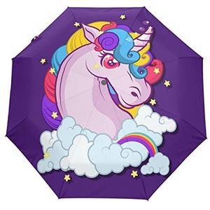 Regenboog Eenhoorn Paard Automatische Paraplu Winddicht Opvouwbare Paraplu Auto Open Sluiten voor Meisjes Jongens Vrouwen, Patroon, M