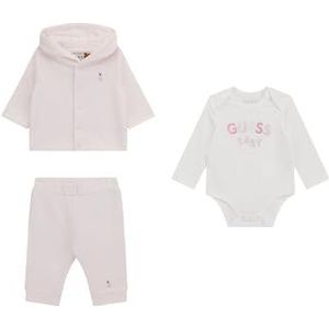 GUESS Unisex Jersey Knit Sweatshirt, Pants and Stretch Onsie 3 Piece Set, Ballet Pink, 9