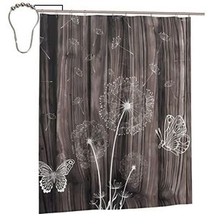 Bloemen en vlinders douchegordijn 152 x 183 cm, waterdicht wasbaar badkamer douchegordijn met 12 haken, moderne badkamerdecoratie