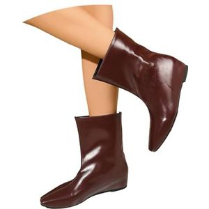Enkellaarsjes In Grote Maten for Dames Retro Middeleeuwse Korte Laarzen PU-lakleren Ankle Boots Met Spitse Neus Renaissance Laarzen Met Lage Hak Brede Schacht Instapschoenen(Red,42 EU)