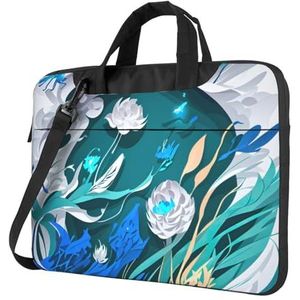 LJVJSOCY Blue Fly Libelle Print Laptop Tas Case Messenger Bag Met Business Aktetas Voor Mannen Vrouwen Om Te Werken Reizen, Zwart, 15.6 inch