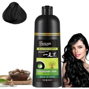 Yaguan Black Dew Shampoo, Yaguan Black/Brown Hair Dye Shampoo, Herbal Hair Coloring Shampoo in 10 Minutes for Men Women-500ML (Black)