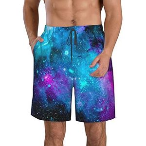 Purple Star Sky Print strandshorts voor heren, zomershorts met sneldrogende technologie, licht en casual, Wit, S