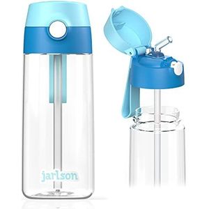 JARLSON® waterfles voor kinderen, drinkfles met rietje kind, BPA-vrij, gemaakt van hoogwaardig tritan (kunststof), lekvrij, ideaal voor kleuterschool, school en sport, 500 ml