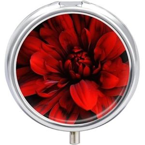 Pillendoos 3 compartimenten ronde pillenorganisator dagelijkse kleine pillenetui voor reizen rode bloem op zwarte metalen pillencontainer draagbare medicijnorganisator voor pillen vitaminen visolie