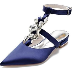 Hanfike Bruids Bruiloft Platte Schoenen Enkelband Avond Pompen Slingback Formele Party Schoenen met Steentjes JY230, Donkerblauw, 37 EU