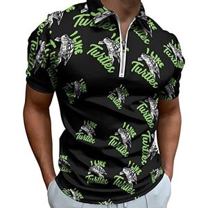 I Like Turtles Poloshirts met halve rits voor mannen, slim fit T-shirt met korte mouwen, sneldrogend golftops T-shirts L