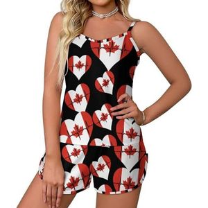 Love Canada Heartbeat 2-delige pyjamaset voor dames, sexy tanktop en shorts, nachtkleding PJ Lounge