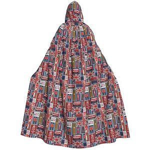 NEZIH Engeland Symbolen Volledige Lengte Carnaval Cape Met Hood, Unisex Cosplay Kostuums Mantel Voor Volwassenen 185cm