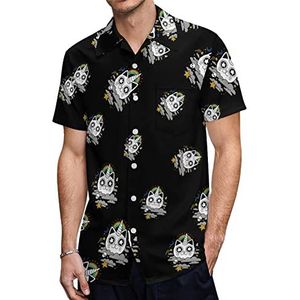 Kat Eenhoorn Regenboog Schedel Heren Hawaiiaanse Shirts Korte Mouw Casual Shirt Button Down Vakantie Strand Shirts XL