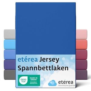 etérea Comfort Jersey Hoeslaken 90x200cm - 100x200 Oekotex Made in Green - 100% katoen, jersey hoeslaken tot 25 cm hoog - laken 90x200-100x200 cm Blauw