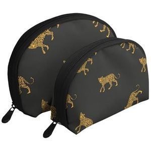 Make-uptas, reizen cosmetische tas 2 stuks draagbare clutch zakje set zakje organizer mode ontwerp print op schoonheid luipaard, zoals afgebeeld, Eén maat