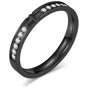 ForTitanium staal met diamanten kruis liefdesring Neutrale stijl mannen en vrouwen bruiloft staart ring armband hand sieraden (Color : Black, Size : 8#)