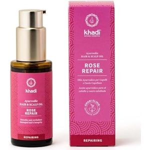 khadi ROSE REPAIR Ayurvedische haarolie, intensieve behandeling & regeneratie voor structureel beschadigd, droog haar & gespleten haarpunten, 100% plantaardig & veganistisch, 50ml