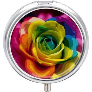 Regenboog Bloem Pillendoos voor Vrouwen Mannen Pocket Ronde Pil Case Decoratieve Doos Geneeskunde Vitamine Metalen Pil Organizer Draagbare Pillenhouder voor Reizen Uniek Gift