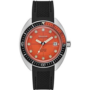 Bulova Heren analoog mechanisch horloge met rubberen armband 96B350, oranje, Riemen.