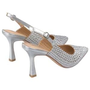 Femme Luxe Vrouwen Diamond Verfraaid Slingback Hakken, Satijn Stof, Zwart, Puntige Neus, Zilver, 36 EU