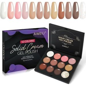 AIMEILI Massieve crème gel nagellak met borstel, 12 neutrale kleuren, witte pudding gel set UV LED Soak Off Art Kit DIY at Home