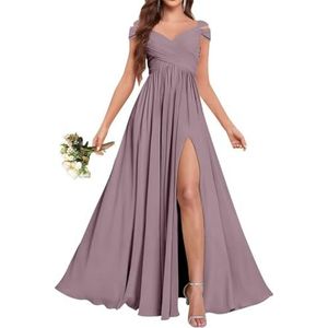 Chiffon bruidsmeisjesjurken voor dames, voor bruiloft, ruches avondgalajurken, cocktailjurken, grote maten, Wisteria, 32