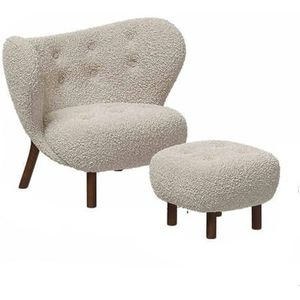 BEDOIN Gestoffeerde fauteuil zonder armleuningen Teddy Velvet Enkele Sofa Stoel met Houten Benen, Moderne Accent Leestoel voor Woonkamer Slaapkamer Appartement Wit-2