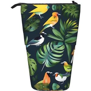 Nbtghga Tropische Vogels Plant Blad Print Potlood Telescopische Klassieke Kunsten Stand Up Etui Organizer Potlood Houder Make-up Tas Gift, Zwart, Eén maat