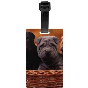 Shar Pei Zwarte Puppy Kleine Honden Grijze Puppy Huisdieren, Bagage Tags PVC Naam Tag Reizen Koffer Identifier ID Tags Duurzaam Bagage Label