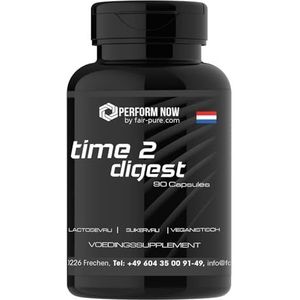time 2 digest - met betaïne HCL, taurine, spijsverteringsenzymen en lactase - 90 veganistische capsules voor 3 maanden - hoge dosering - Duitse kwaliteitsproductie | PERFORM NOW by fair&pure®