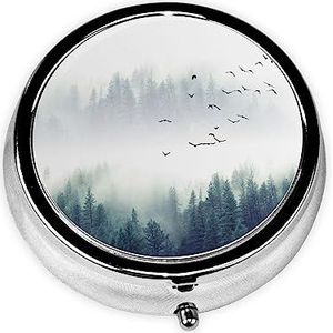 Pillendoos Landschap Berg Ronde Pil Case 3 Compartiment Geneeskunde Pil Organizer Leuke Pil Organizer Draagbare Reizen Pillendoos Geneeskunde Vitamine Kabeljauw Leverolie Opbergdoos Unieke Gift
