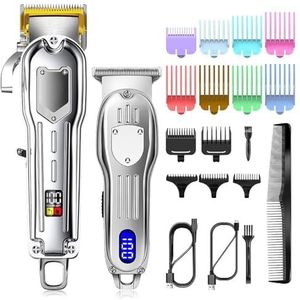 Tondeuse voor mannen, professionele elektrische tondeuse metalen haarsnijder 2 machines set draadloze tondeuse voor kapper