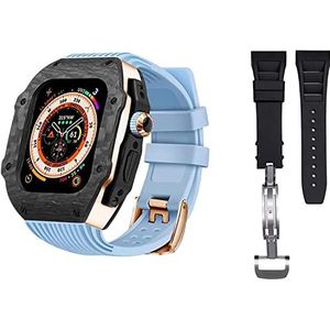 OFWAX Luxe koolstofvezel horlogekast met 2 bandmodificatieset, voor Apple Watch 8 Ultra 49 mm, Siliconen rubberen horlogeband Cover Retrofit Set, Voor iWatch 8 7 6 5 4 SE 45 mm 44 mm, 45mm, agaat
