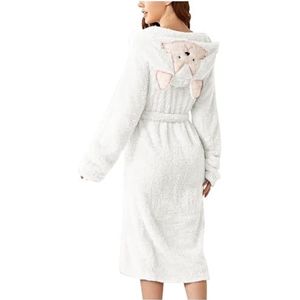 Loungewear, Saunamantel Damesbadjas Met Capuchon, Pluche Lange Badjas, Pyjama, Zachte, Warme, Comfortabele, Pluizige Badjas Kimono, Badjas Nachtkleding(C,S)