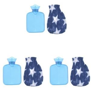3 Set van Mini 250ml Warmwaterkruik Tas met Zachte Doek Cover en Schroef Top Blauw