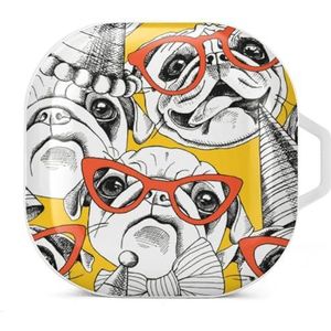 Pug Party oordopjes hoesje compatibel met Samsung hard shell beschermhoes witte stijl
