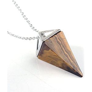 Natural Gem Stone Pyramid Pendulum Pendant Crystal Quartz Onyx Necklaces Suspension for Women Men-Tiger Eye SILVER