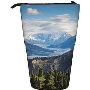 Mountain View Potlood Case Telescopische Make-up Tas Pop Up Office Organizer Box Staande Pen Houder Cosmetica Tas Met Ritssluiting, Zwart, Eén maat