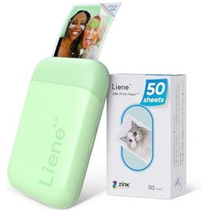 Liene Pearl K100 Mobiele fotoprinter, Bluetooth, 2 x 3, draagbare fotoprinter met 50 zink kleefpapier, mini-fotoprinter, compatibel met iPhone en Android, groen