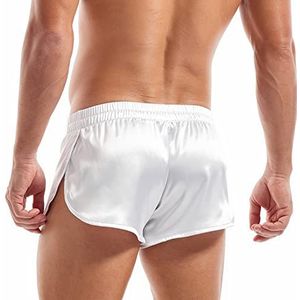 Amy Coulee Satijnen boxershorts voor heren, groot deel, sexy ondergoed, wit, S