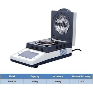 Vochtmeter 110g 1mg 5mg 10mg 0,001g 0,005g 0,01g Halogeen 180 50g Snel verwarmend touchscreen Nauwkeurige vochtanalysator(MA-50-1)