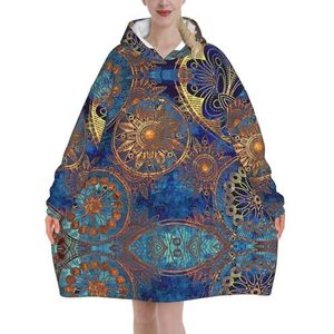 JCAKES Star Sky patroon vrouwen draagbare deken hoodie, flanellen trui deken, bedrukte deken sweatshirt, volwassen warme capuchon deken, (320 g flanel/280 g flanel), Sterrenhemel patroon, 6XL