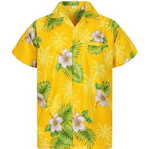 V.H.O. Funky Hawaïhemd voor heren, korte mouwen, voorzak, Hawaii-print, kleine bloemen, palmen, bladeren, zomer, Kleine bloem geel, 11XL