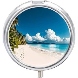 Wit Strand Tropische Zee Pillendoos Waterdichte Draagbare Geneeskunde Pil Case Vochtbestendig Metalen Reizen Pillendoos met 3 Compartimenten Geneeskunde Case