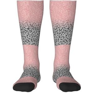 YsoLda Kousen Compressie Sokken Unisex Knie Hoge Sokken Sport Sokken 55CM Voor Reizen, Rose Goud Zilver Glitter Luipaard Print, zoals afgebeeld, 22 Plus Tall