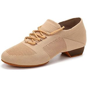 JUODVMP Vrouwen Lace-up Leraar Latin Dansschoenen Jazz Dans Training Prestaties Schoenen Model MFFBJSX, Camel 2 5cm Suede Zool, 38.5 EU