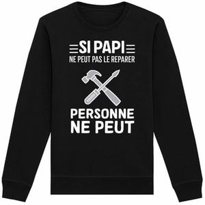 Sweatshirt Si Papi kan het niet repareren, uniseks, bedrukt in Frankrijk, 100% biologisch katoen, verjaardagscadeau opa, origineel grappig, Zwart, S