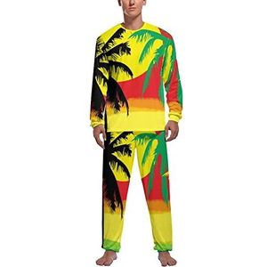 Palmbomen in Jamaica Kleuren Zachte Heren Pyjama Set Comfortabele Lange Mouw Loungewear Top En Broek Geschenken L