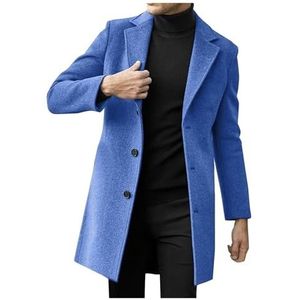 Herenjas, Wollen Jas, Overgangsjas, Winterjas, Herenjas, Slim Fit, Casual Trenchcoat, Winterwarme Bovenkleding, Zakelijke Outfitjas Met Één Rij Knopen, M-5XL(Blue,M)