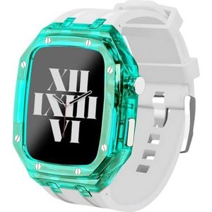 OFWAX Transparante horlogekast rubberen band, voor Apple Watch 44 mm 45 mm, doorzichtige horlogebehuizing bezel sport ademende band mod kit, voor Iwatch Series 9/8/7/6/5/4/SE vervanging, 45MM, agaat